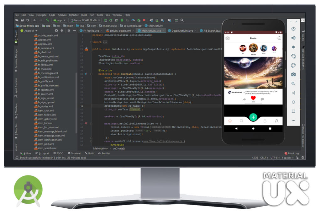 Social Network Android App template with source code Material UiUx